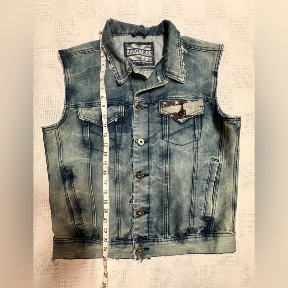 Ring of Fire Downtown Los Angeles Blue Stud Biker Jean Vest